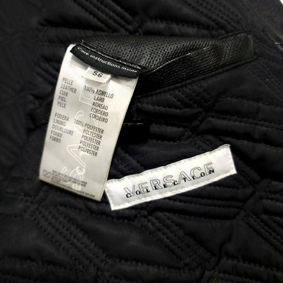 Versace (IT56/L) Collection Essential Leather Bomber Jacket - Black Lamb Mint - Picture 4 of 6